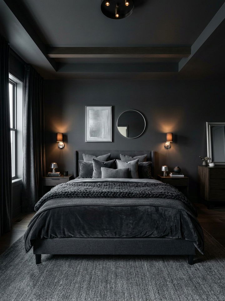 Dark Grey Moody Bedroom - 30 grey bedroom design ideas