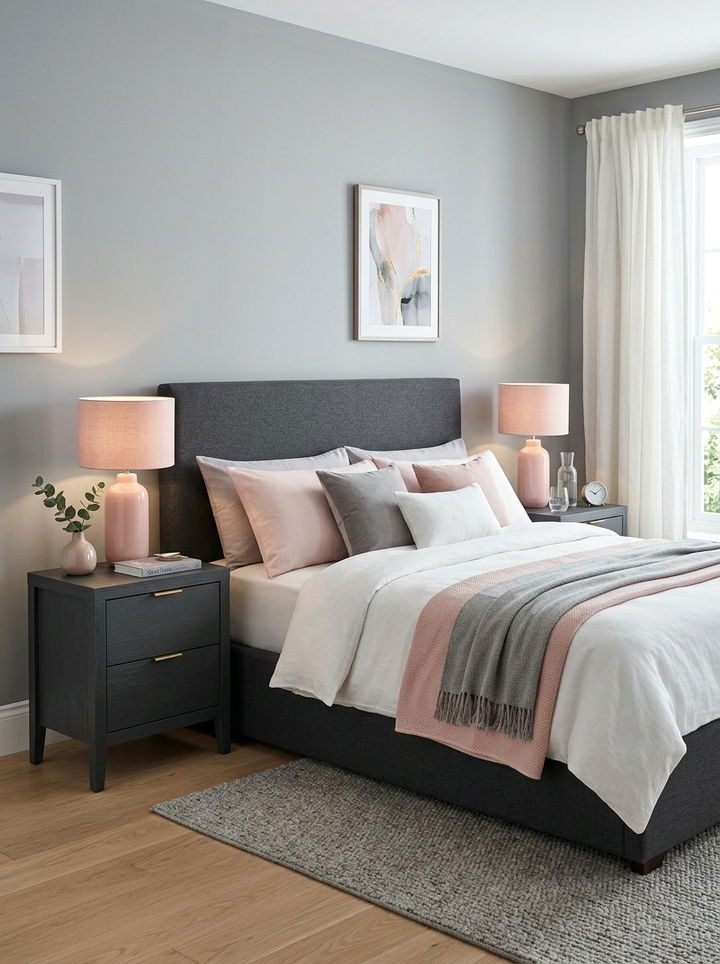 Dark Grey Nightstands Pink Table Lamps - 30 charcoal and blush bedroom ideas