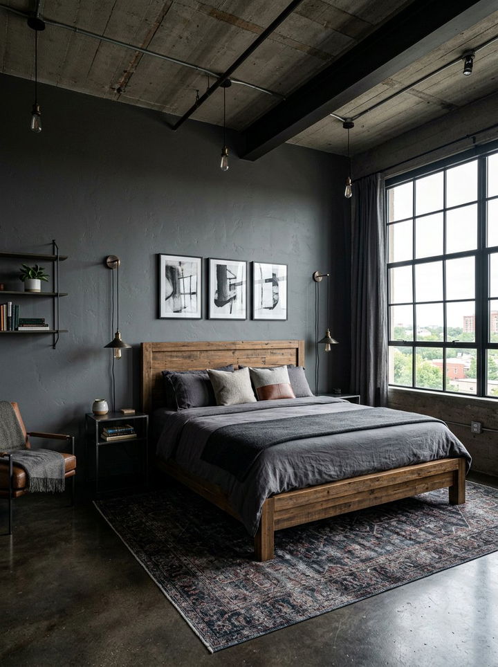 Dark Grey Paint - 30 industrial bedroom ideas