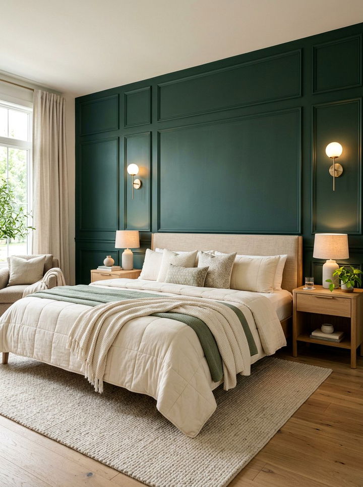 Dark Jade Green Accent Wall - 30 jade green bedroom ideas