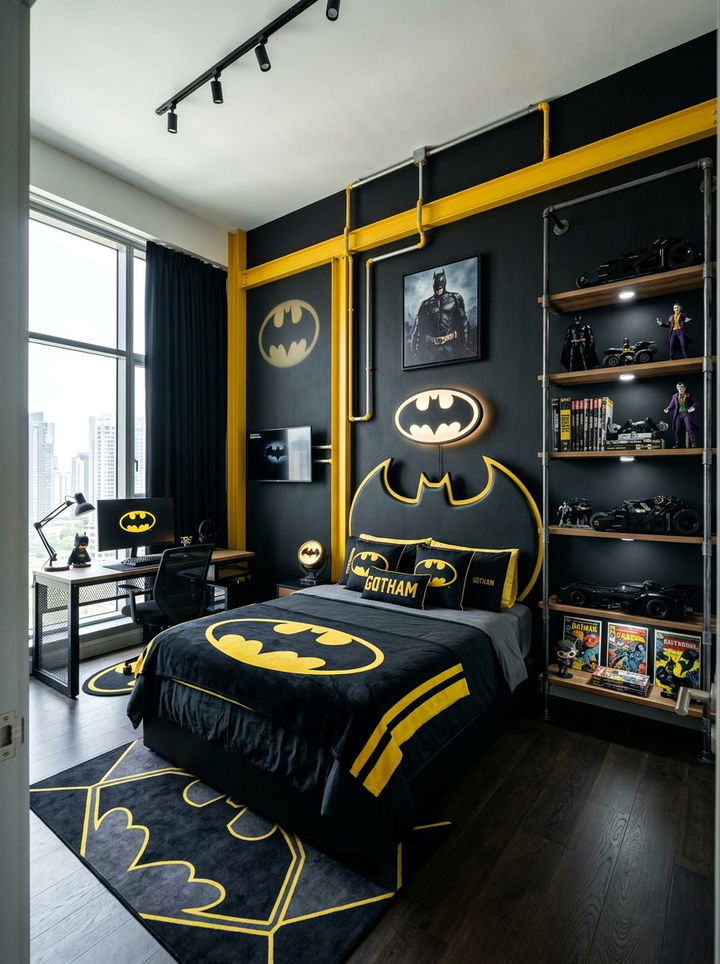 Dark Knight Batman room - 30 superhero bedroom ideas