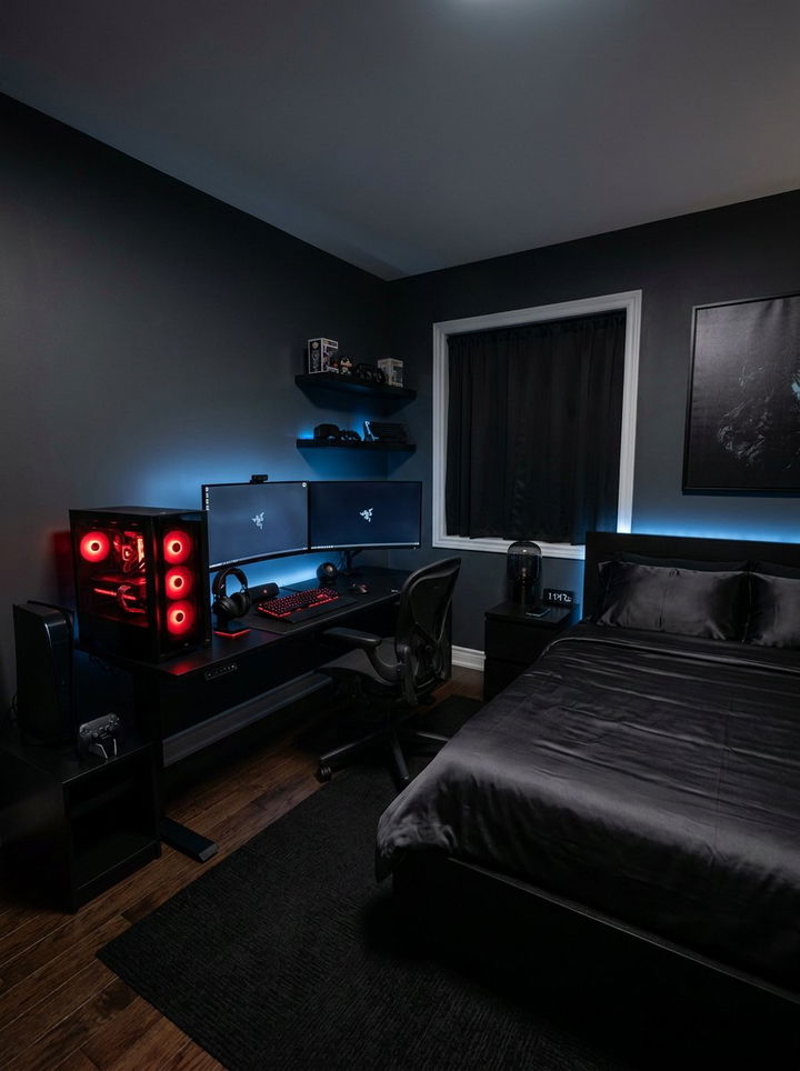 Dark Mode Gaming Bedroom - 30 streaming setup bedroom ideas