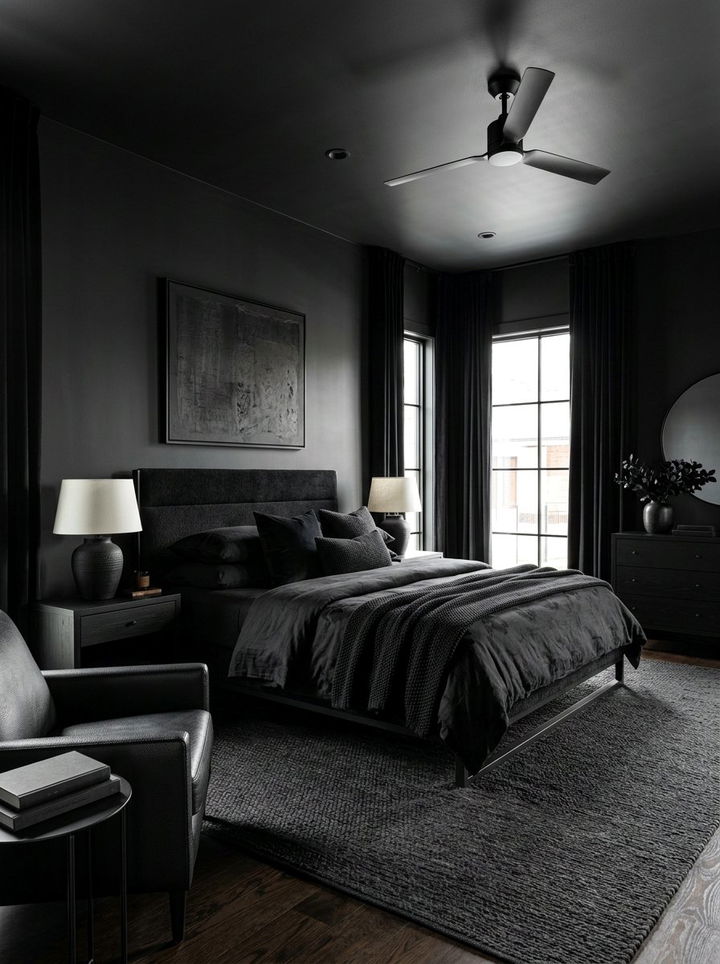 Dark Monochrome Bedroom - 30 dark black bedroom ideas