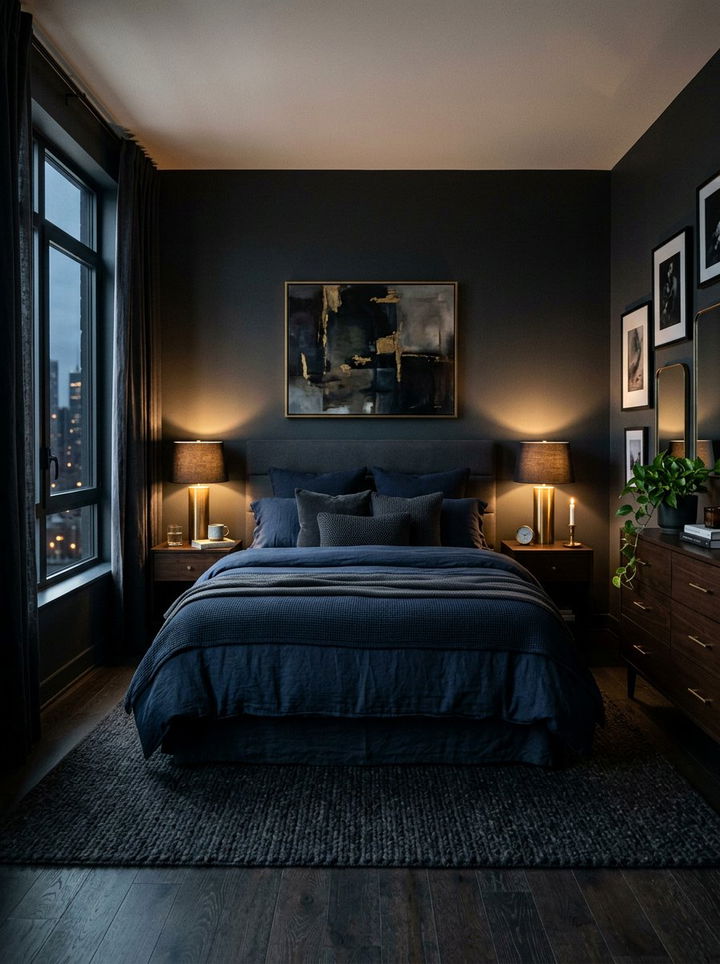 Dark Moody Bedroom - 30 first apartment bedroom ideas