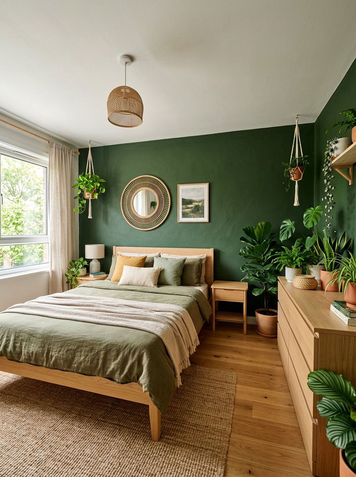 Dark Moss Green Wall - 30 dark bedroom accent wall ideas