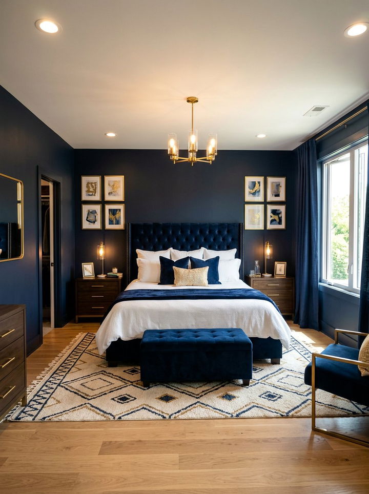 Dark Navy Bedroom Gold Accents - 30 dark navy bedroom ideas