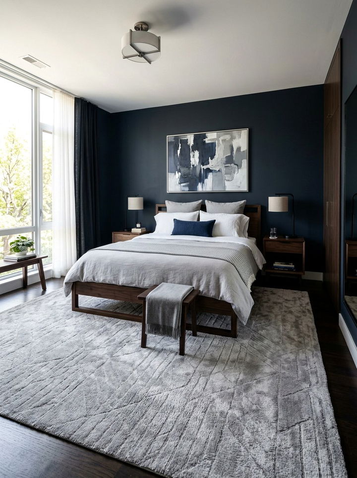 Dark Navy Bedroom Gray Rug - 30 dark navy bedroom ideas