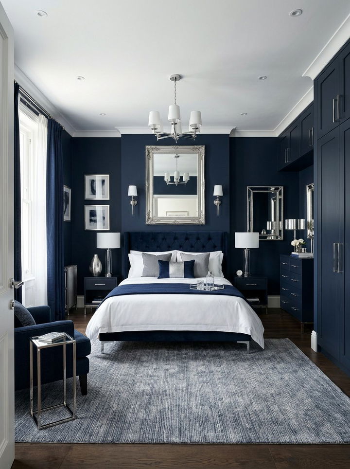 Dark Navy Bedroom Silver Hardware - 30 dark navy bedroom ideas