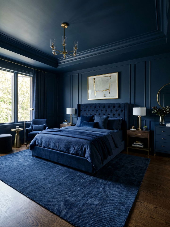 Dark Navy Monochromatic Bedroom - 30 navy bedroom ideas