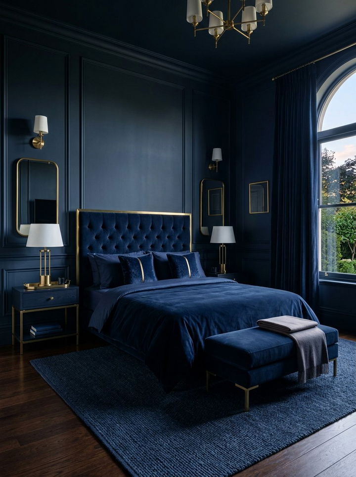 Dark Navy Monochrome Bedroom - 30 monochrome bedroom ideas