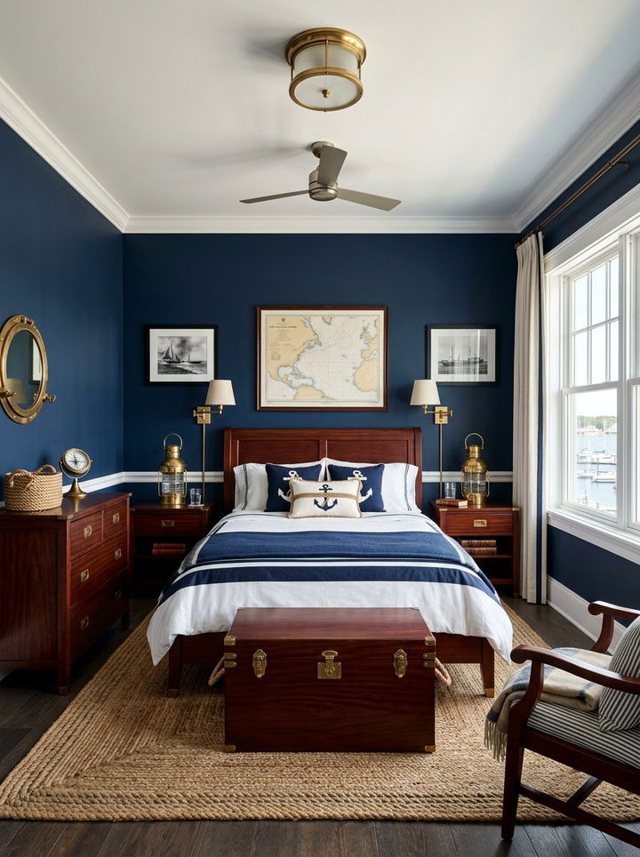 Dark Navy Nautical Bedroom - 30 ocean inspired bedroom color ideas