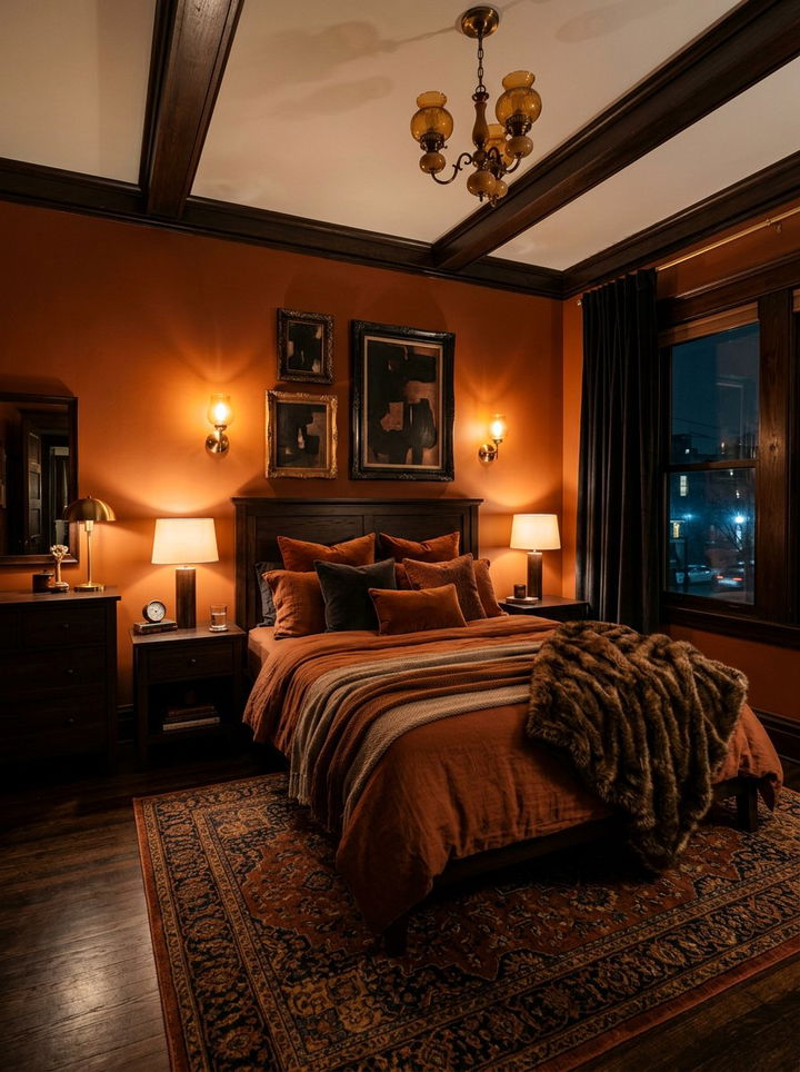 Dark Orange Moody Bedroom - 30 orange bedroom decor ideas