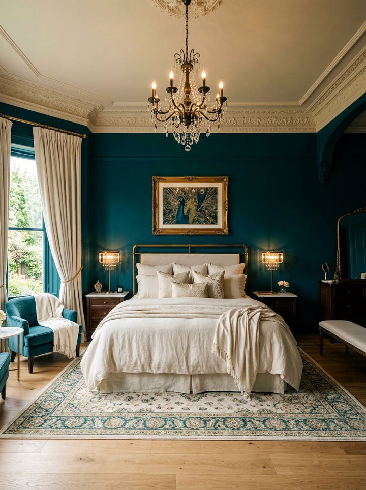 Dark Peacock Teal Bedroom - 30 teal bedroom ideas