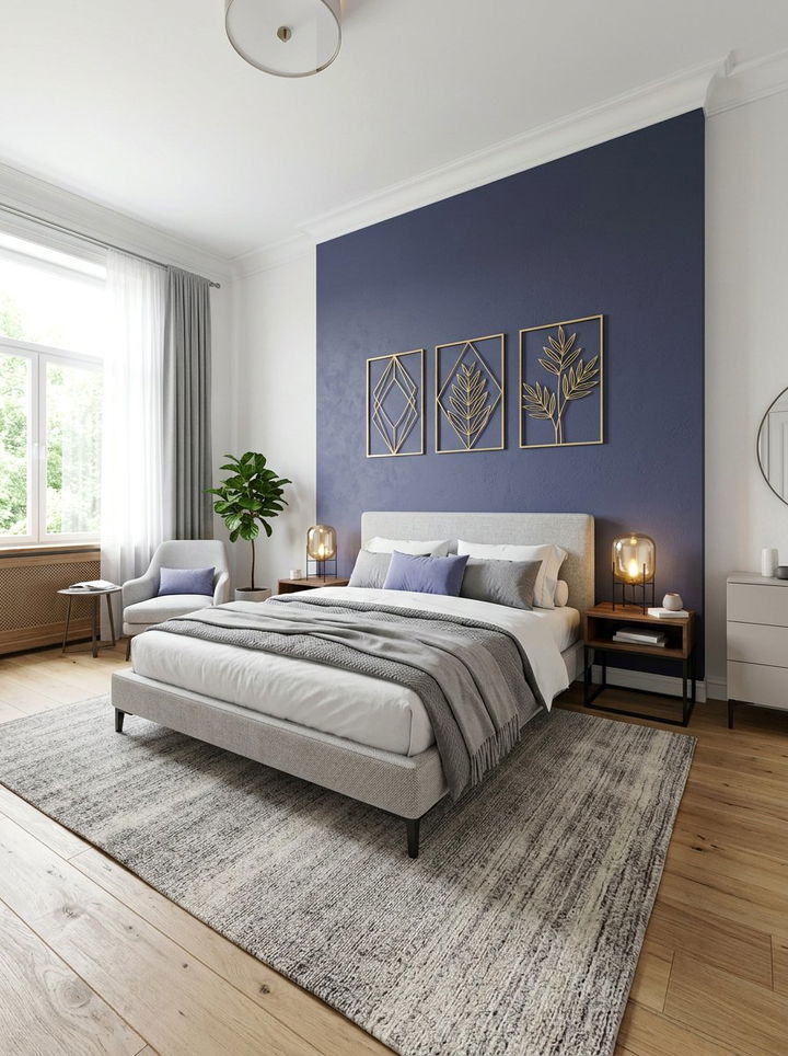 Dark Periwinkle Accent Wall - 30 periwinkle bedroom ideas
