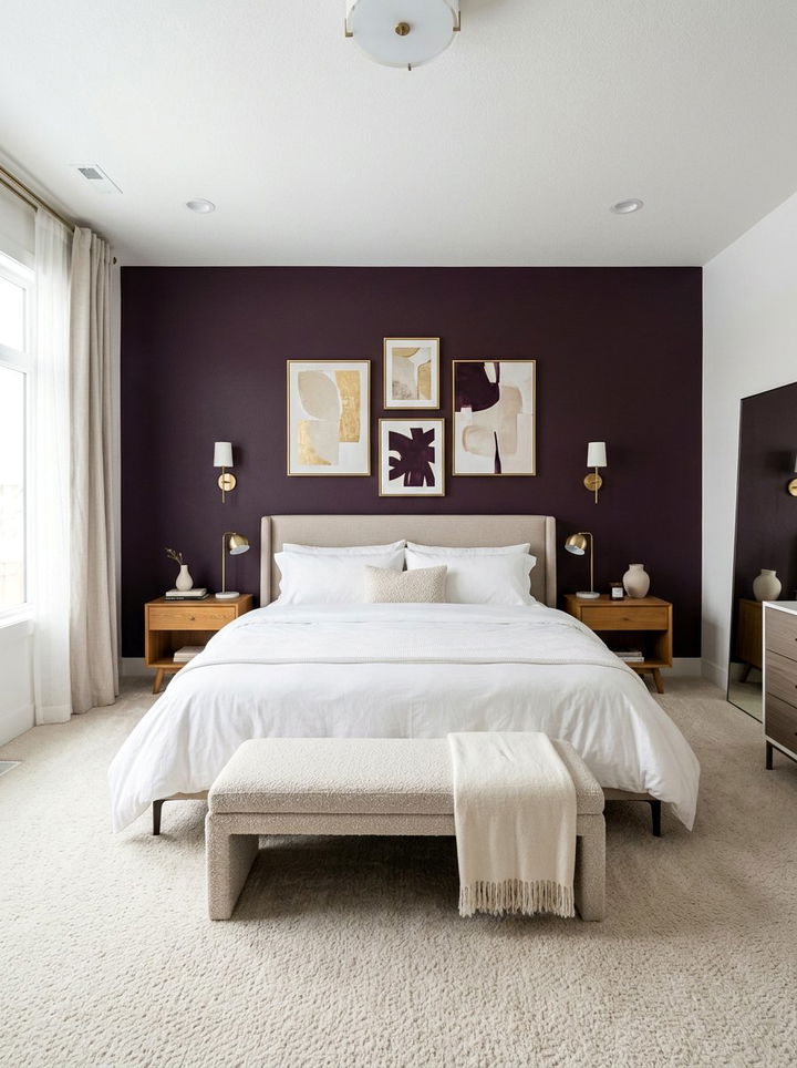 Dark Plum Accent Wall - 30 plum bedroom ideas