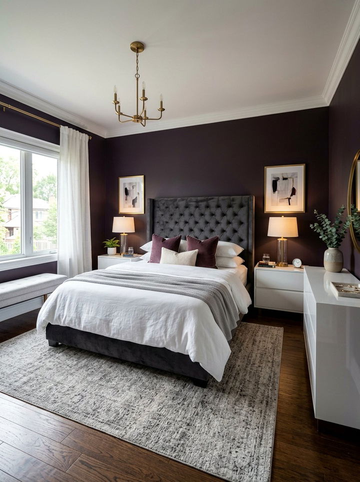 Dark Plum Transitional Bedroom - 30 purple and white bedroom ideas