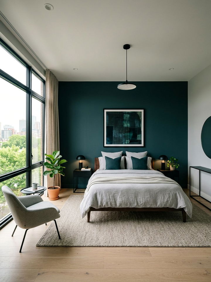Dark Teal Accent Wall - 30 teal and gray bedroom ideas