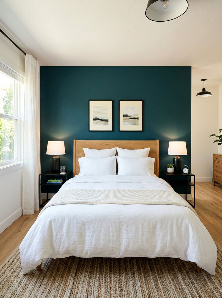 Dark Teal Accent Wall - 30 teal bedroom decor ideas