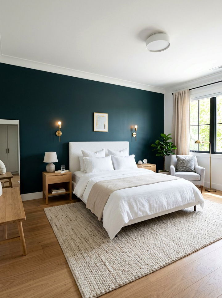 Dark Teal Accent Wall Bedroom - 30 teal and white bedroom ideas