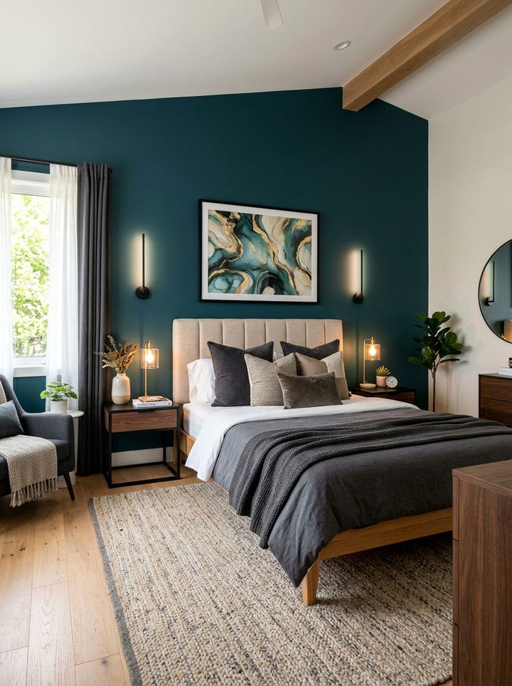 Dark Teal Accent Wall Bedroom - 30 modern blue bedroom ideas
