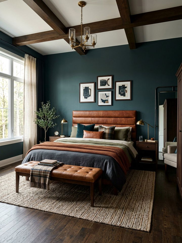 Dark Teal And Leather Bedroom - 30 teal bedroom ideas