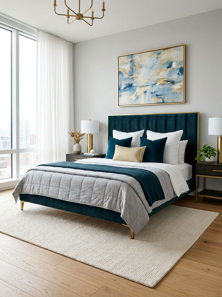 Dark Teal Low Bed - 30 bedroom low profile beds