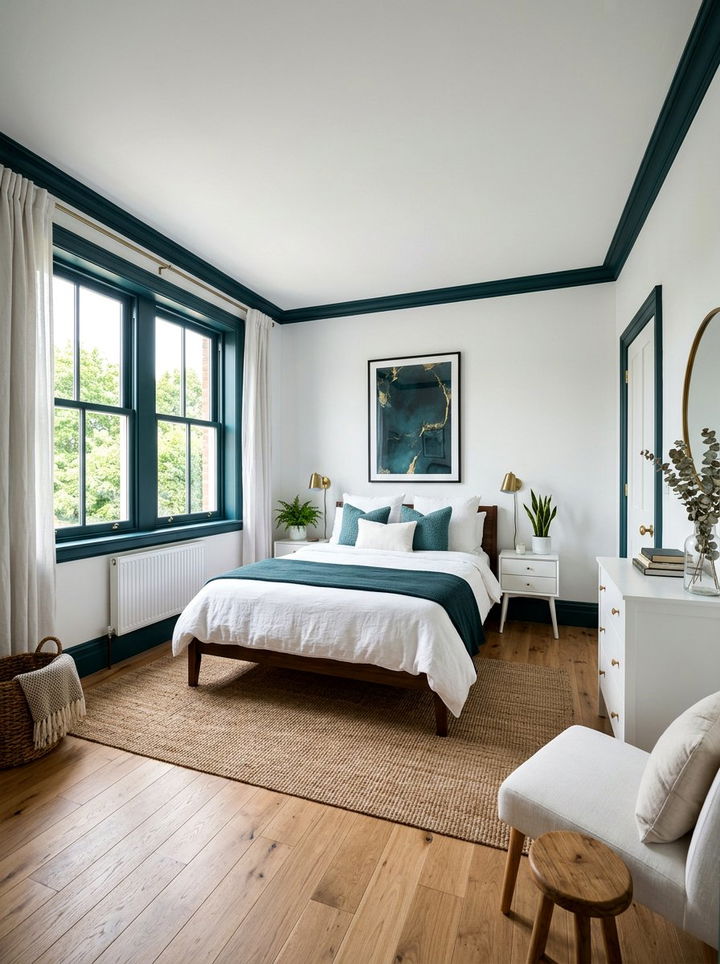 Dark Teal Trim Bedroom - 30 teal and white bedroom ideas