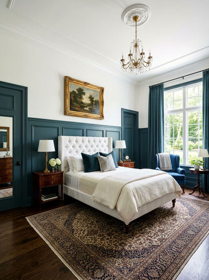 Dark Teal Wainscoting Bedroom - 30 teal and white bedroom ideas
