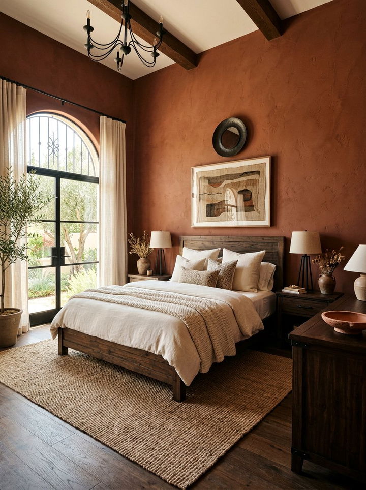 Dark Terracotta Warm Bedroom - 30 dark color bedroom ideas