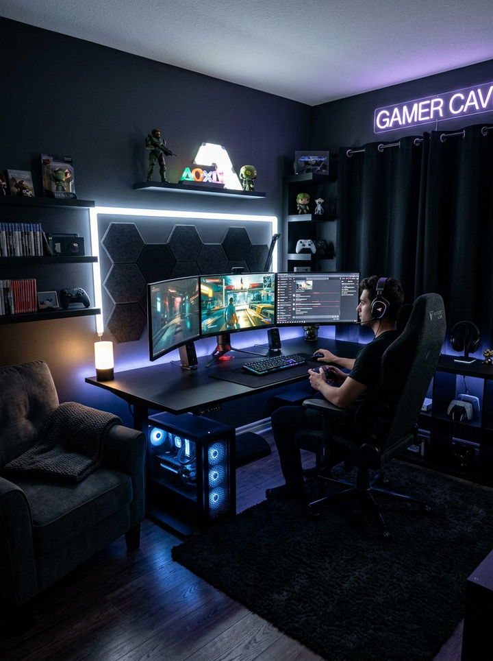 Dark Theme Gaming Room - 30 gaming bedroom ideas