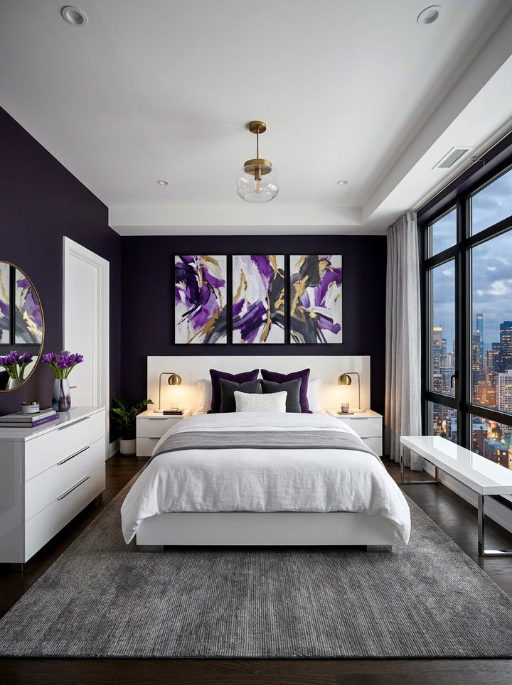 Dark Violet Contemporary Bedroom - 30 purple and white bedroom ideas