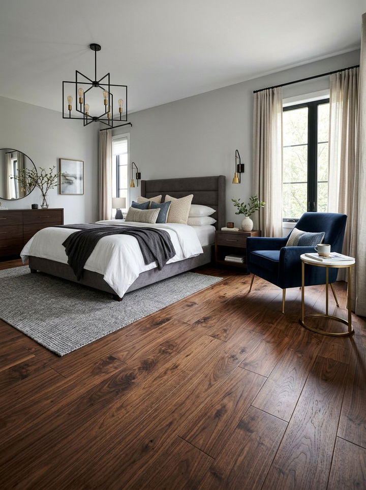 Dark Walnut Flooring - 30 warm brown bedroom ideas
