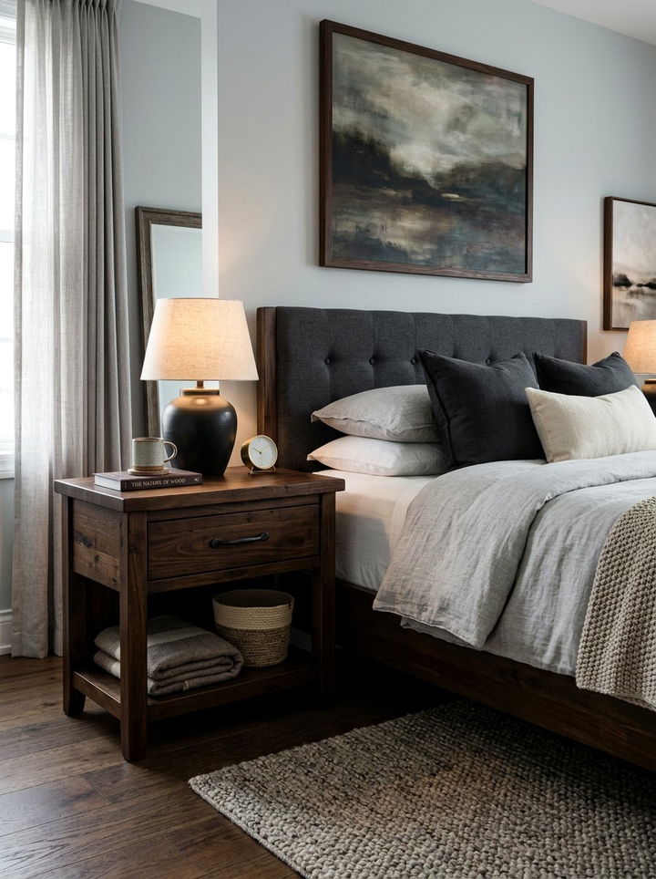 Dark Walnut Rustic Nightstand - 30 bedroom rustic nightstands