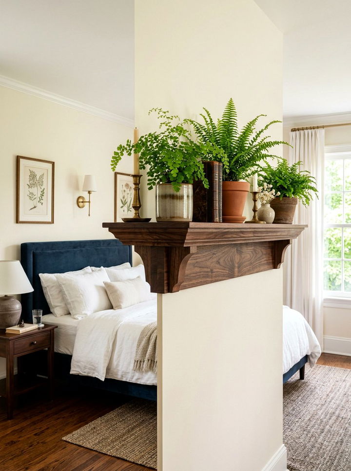 Dark Walnut Wood Shelf - 30 bedroom plant shelves