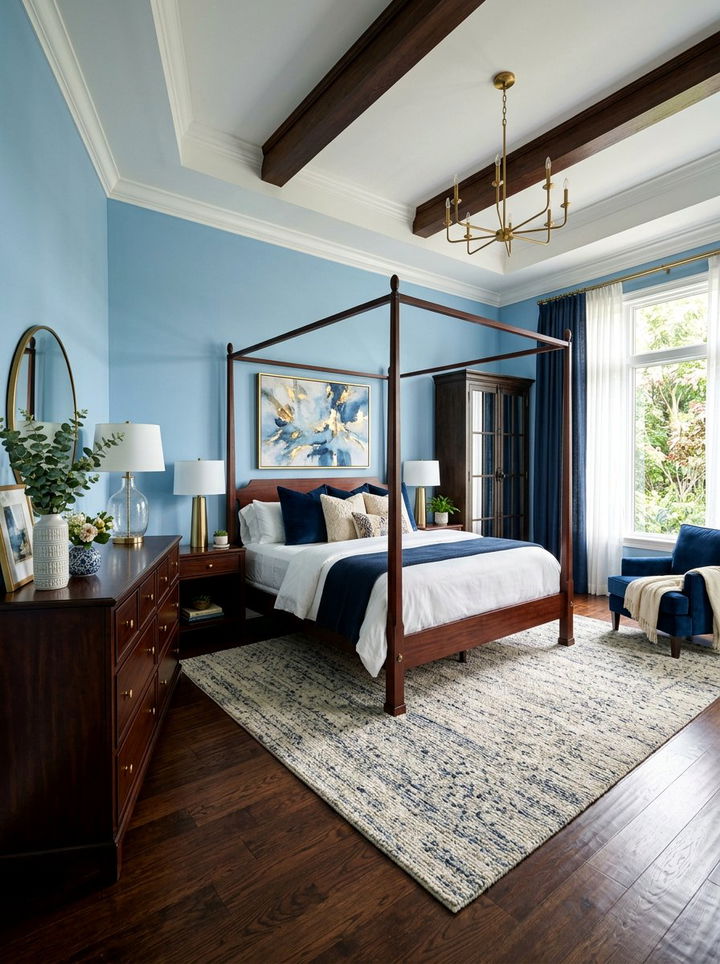 Dark Wood And Blue Bedroom - 30 sky blue bedroom ideas