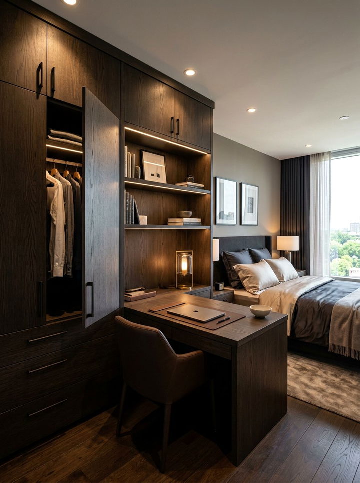 Dark Wood Built In Cabinetry - 30 bedroom built-in ideas