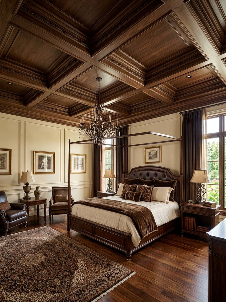 Dark Wood Coffered Ceiling Bedroom - 30 bedroom coffered ceiling designs