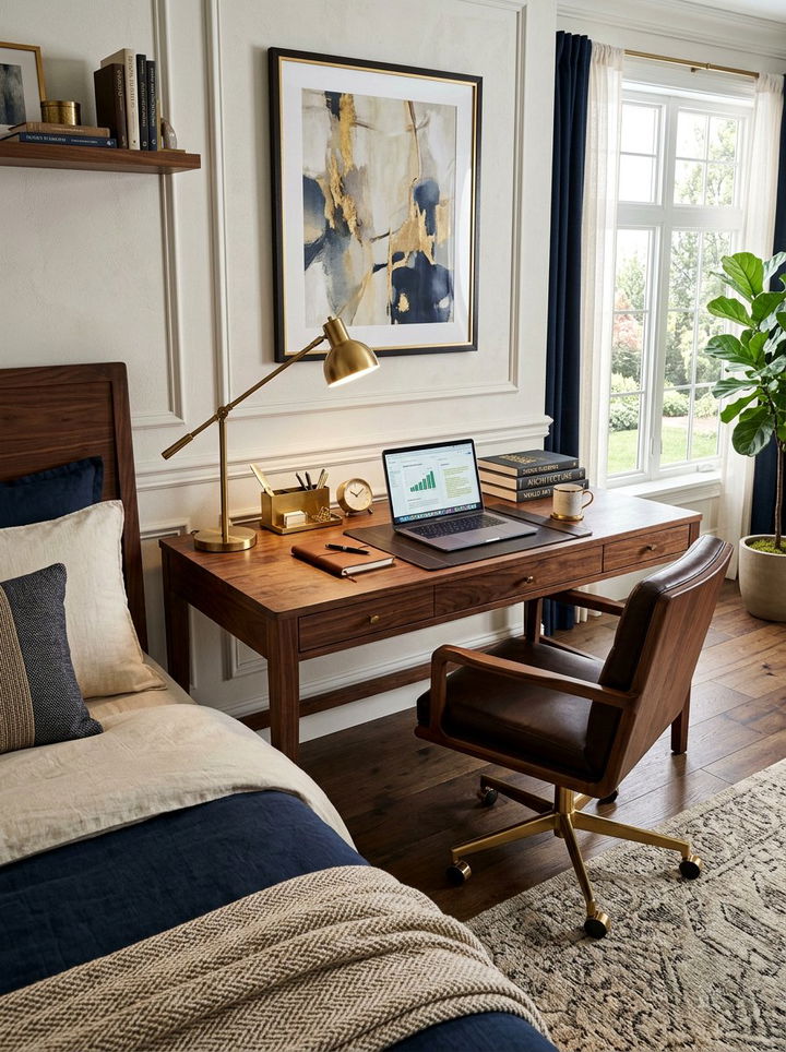Dark Wood Desk - 30 bedroom office combo ideas