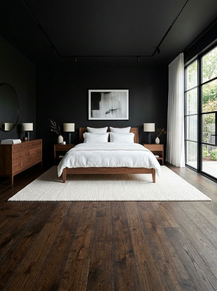 Dark Wood Flooring - 30 rustic black bedroom ideas