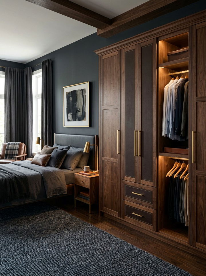 Dark Wood Wardrobe - 30 bedroom built-in wardrobes