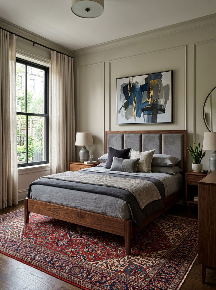 Dark Wood and Suede Bed - 30 suede bedroom ideas