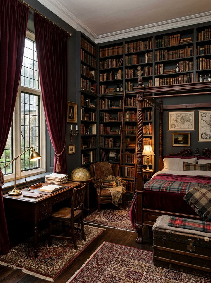 Dark academia period bedroom - 30 period home bedroom ideas