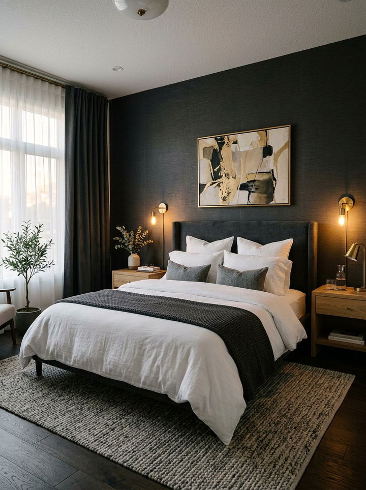 Dark accent wall wallpaper bedroom - 30 bedroom wallpaper ideas