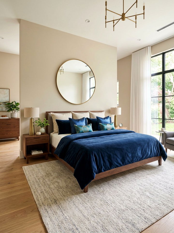 Dark blue velvet bedding - 30 navy bedroom decor ideas