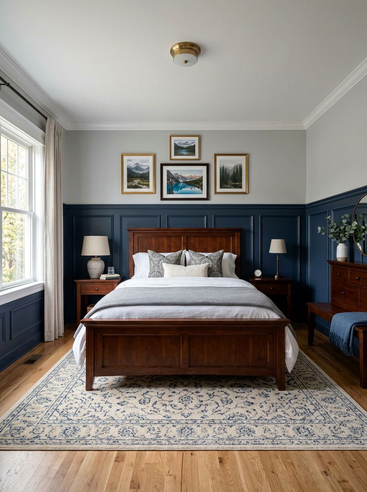 Dark blue wainscoting - 30 traditional blue bedroom ideas