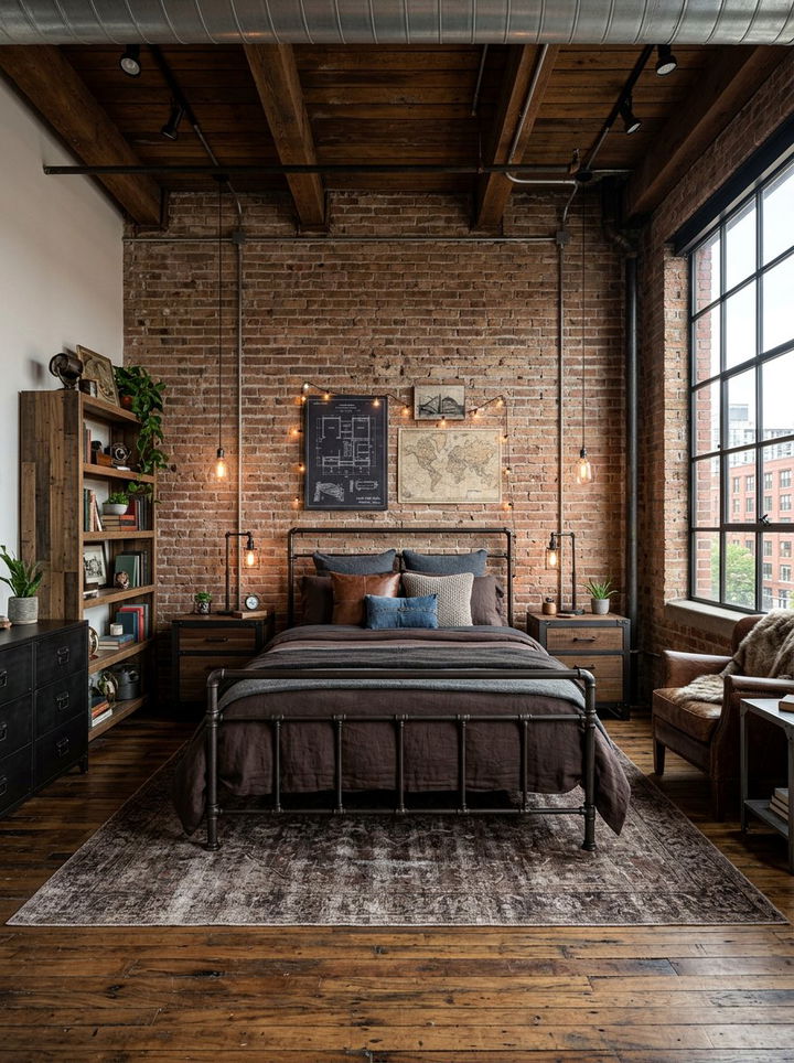 Dark brown industrial bedroom - 30 chocolate bedroom ideas