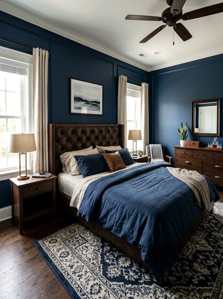 Dark brown leather headboard - 30 moody bedroom ideas