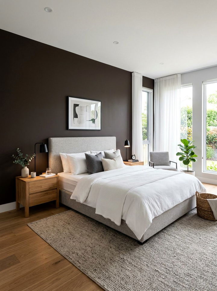 Dark chocolate accent wall - 30 chocolate bedroom ideas