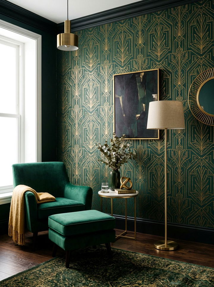Dark emerald wallpaper - 30 emerald and gold bedroom ideas