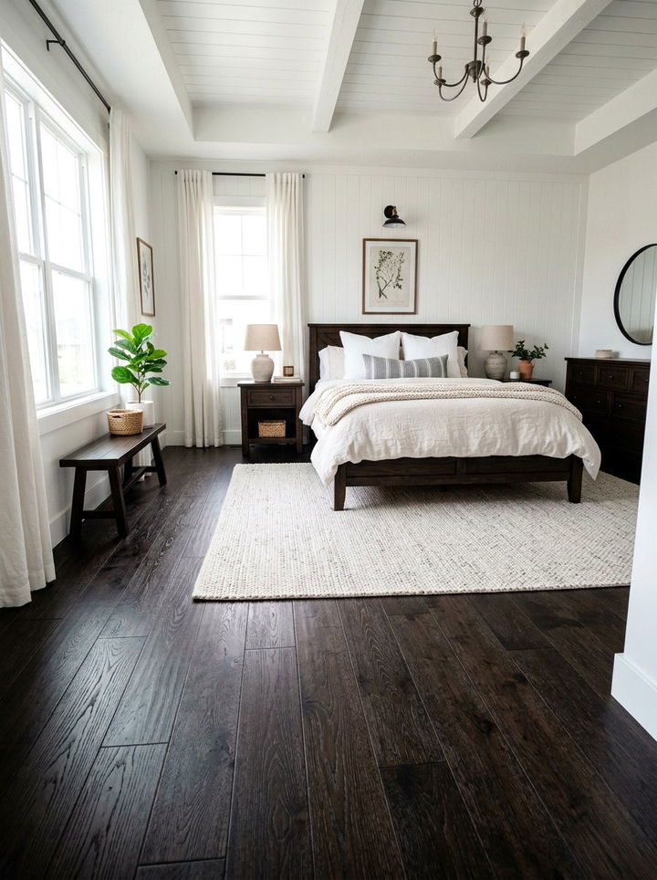 Dark espresso wood floor bedroom - 30 farmhouse black bedroom ideas